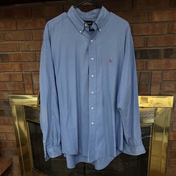 RALPH LAUREN YARMOUTH PONY LOGO OXFORD LONG SLEEVE BLUE SHIRT SZ 17-36 - Picture 3 of 6
